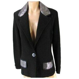 Steve Fabrikant Black Silver Trim Blazer P Petite S Deadstock Saks Fifth Vintage